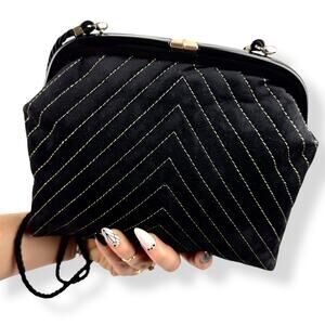 1950's Italian hand made black velvet gold threaded purse